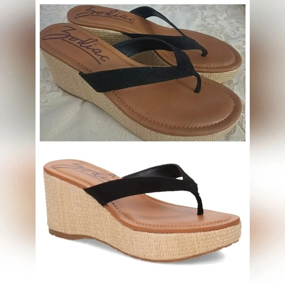 Zodiac Shoes - NWOT Zodiac Womens Rio Black Thong Wedge Sandals Shoes